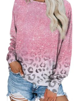 Leopard Print Loose Gradient color Oversized casual Sweatshirt Dress