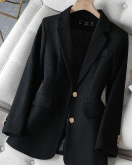 Women Single Breasted Solid Blazer For Winter in Black Green & Khaki Office Business Wear Formal Jacket for ladies