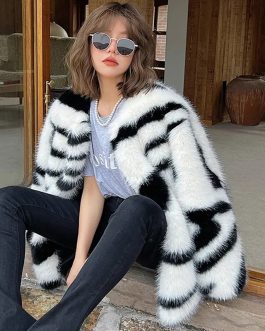 Luxe Zebra Glam Winter Zebra Mink Faux Fox Fur Coat