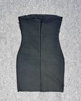 Crystal Beaded Sexy Strapless backless Black Mini slim-fit bandage Dress