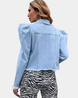 Modern Muse Light Wash fashion lapel Denim Jacket