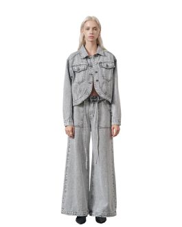 Luxe Street Fashion Grey Designer Style Wide-Leg Long Pants