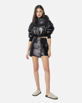 Black niche plush cotton short skirt & jacket suit with large collar design and multiple wearing styles