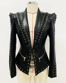 Women Leather Jacket Slim fit Laced PU Eco Leather