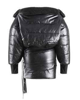 Black niche plush cotton short skirt & jacket suit with large collar design and multiple wearing styles