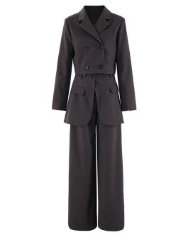 Elegant Temperament design deconstructed Lapel Suit two piece set with jacket & straight leg pants
