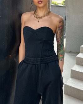 Street Luxe Two-Piece Tube Top vest & Wide-Leg Pants suit Set