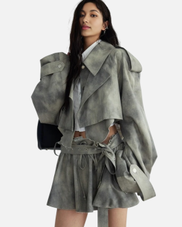 Turn Down Collar Long Sleeve two Pieces High Waist Skirt & Coat