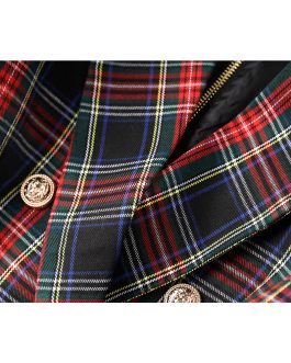 Red and black Checkered Belted Waist cinching commuting Suit Dress