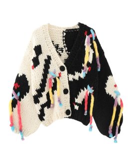 Woman Sweater Top Coat Chromatic V-neck Knitted Color Cardigan