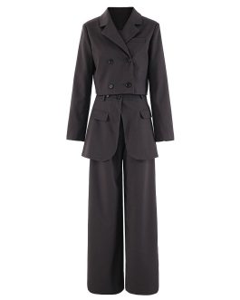 Elegant Temperament design deconstructed Lapel Suit two piece set with jacket & straight leg pants