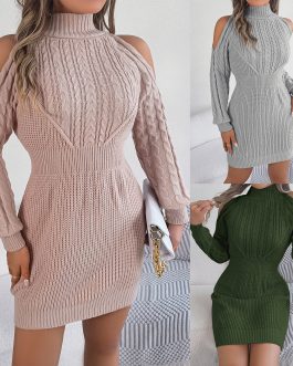 Luxe Knit Off-Shoulder casual Elegant Short Sweater Dress