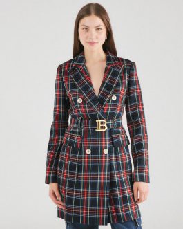 Red and black Checkered Belted Waist cinching commuting Suit Dress