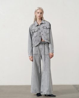 Luxe Street Fashion Grey Designer Style Wide-Leg Long Pants