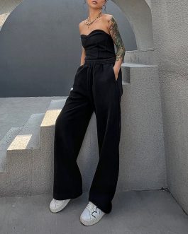 Street Luxe Two-Piece Tube Top vest & Wide-Leg Pants suit Set