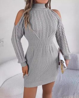 Luxe Knit Off-Shoulder casual Elegant Short Sweater Dress