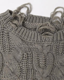 Women Big Size Fashion sweater Gray Holes Knitting Round Neck Long Sleeve