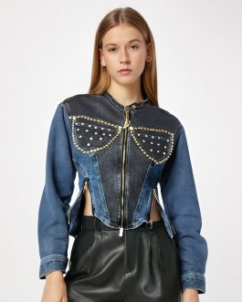 Studded Chic Elastic Slim Fit European Denim Jacket