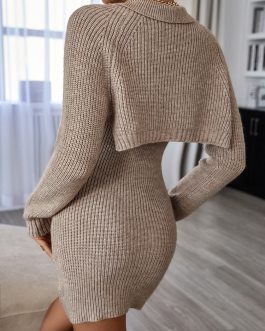 Autumn And Winter Women New Sexy Knitted Elegant Short Sweater Dress with Fashion Buttons