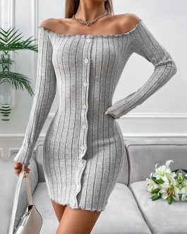 European and American women’s sexy style Boat neck off shoulder Elegant Short dress autumn and winter