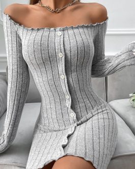 European and American women’s sexy style Boat neck off shoulder Elegant Short dress autumn and winter