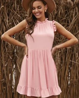 Blush Whisper Ruffled Sleeveless Mini Dress