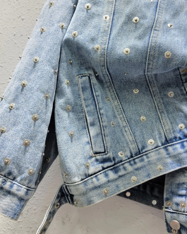 Women’s Denim Jacket Blue Metal Nail Bead Coat