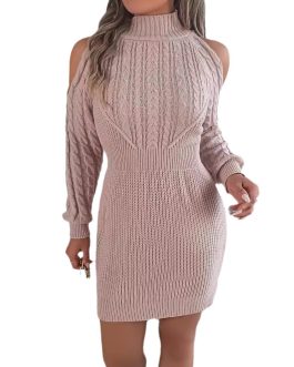Luxe Knit Off-Shoulder casual Elegant Short Sweater Dress