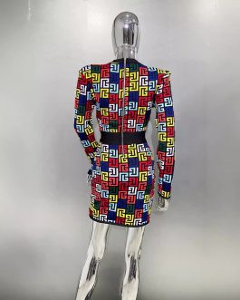 Neon Maze Colorful jacquard fashionable and hot socialite sexy deep V party wear dress for woman