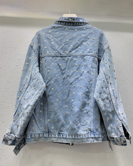 Women’s Denim Jacket Blue Metal Nail Bead Coat