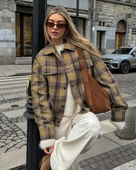 Retro Checkered Loose Wool Coat for Women