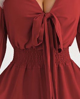 European and American autumn and winter ladies elegant red style sweet short skirt evening dress