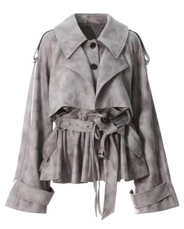 Turn Down Collar Long Sleeve two Pieces High Waist Skirt & Coat