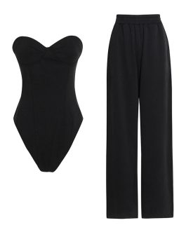 Street Luxe Two-Piece Tube Top vest & Wide-Leg Pants suit Set