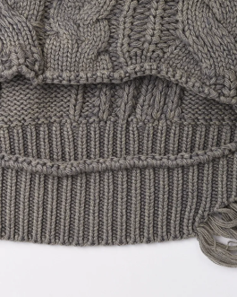 Women Big Size Fashion sweater Gray Holes Knitting Round Neck Long Sleeve