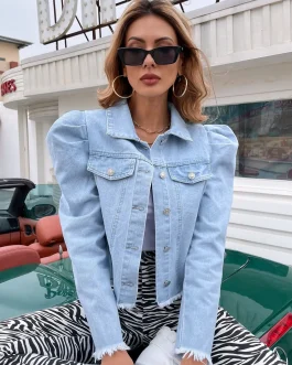 Modern Muse Light Wash fashion lapel Denim Jacket
