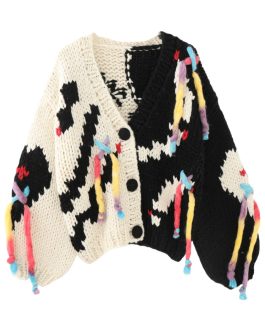 Woman Sweater Top Coat Chromatic V-neck Knitted Color Cardigan