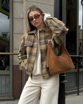 Retro Checkered Loose Wool Coat for Women