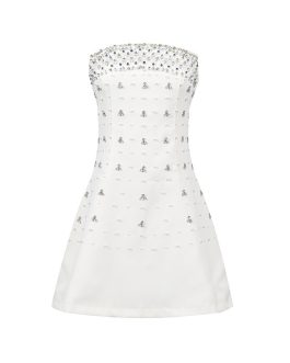 Elegant Black Luxury Heavy Embroidery Strapless Beaded Waist-Cinching short formal Black Dress