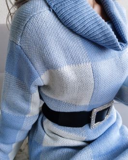 Casual Plaid Turtleneck Knitted Special Occasion Sweater Dress