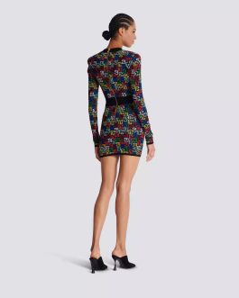 Neon Maze Colorful jacquard fashionable and hot socialite sexy deep V party wear dress for woman