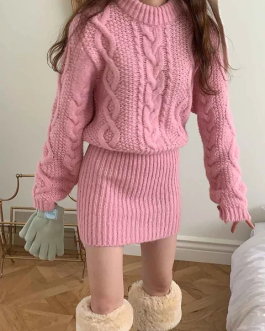 Chunky Cable-knit Long Sleeve Ribbed Mini Special Occasion Sweater dress Outfit