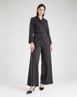 Elegant Temperament design deconstructed Lapel Suit two piece set with jacket & straight leg pants