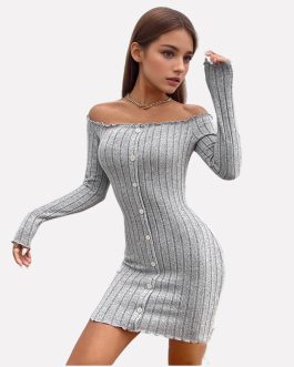 European and American women’s sexy style Boat neck off shoulder Elegant Short dress autumn and winter