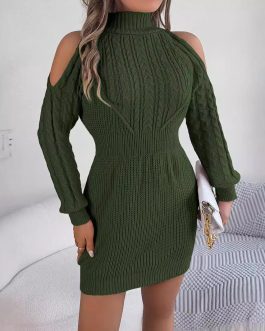Luxe Knit Off-Shoulder casual Elegant Short Sweater Dress