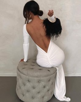 Sexy backless pleated long and elegant slim fit formal party dress