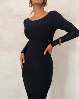 Sexy backless pleated long and elegant slim fit formal party dress