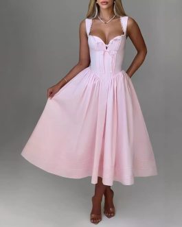 Elegant Fashion High-Waist Backless Strapless Party Wear Pink Formal Dress for Women
