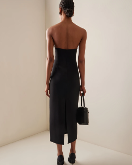 Women Sexy Strapless Backless Diamonds Black Maxi Long Elegant Evening Party Dress