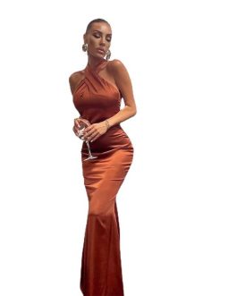 Elegant Mesh Solid color slim fit sleeveless backless party wear dress for women